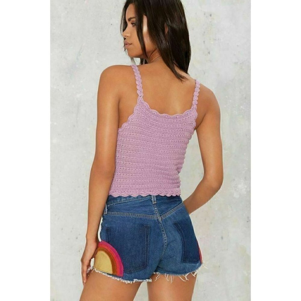 Love+Harmony Womens Knit The Game of Crochet Tank Crop Top Lavender purple  L - Picture 5 of 9